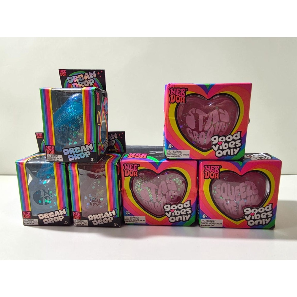 NeeDoh Fidget Toy Lot 6pc Dream Drop Good Vibes Only Heart Viral TikTok Bundle